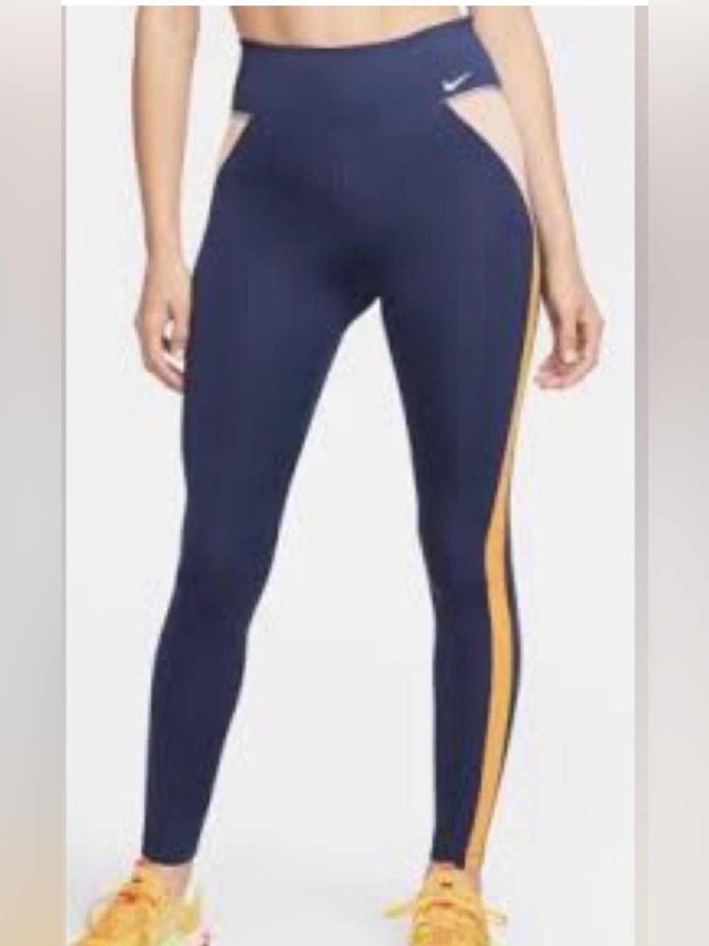 Nike Dri-FIT Colorblock Leggings — Navy, Blush & Marigold — Sz M